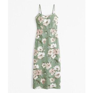 Scoopneck Slip Midi Dress - Light Green Floral  (Abercrombie)